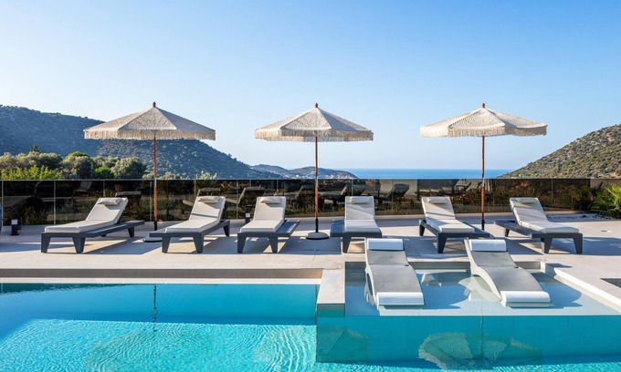 Geropotamos Villa | Luxury Villa with Sea Views, Fire Pit & near beach