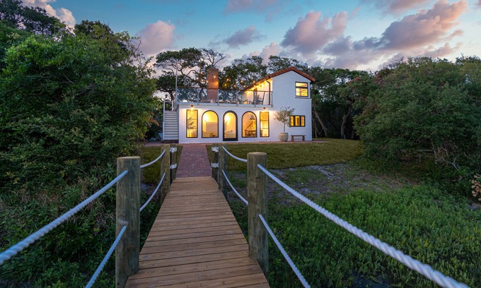 Vilano Beach House | Marsh front villa on an acre. Private Dock + hot tub, steps from the beach