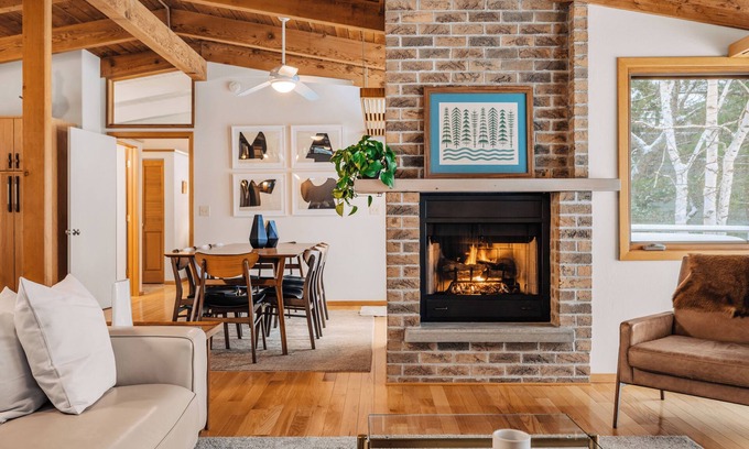 Northport House | Midcentury home, private beach, large deck with dining