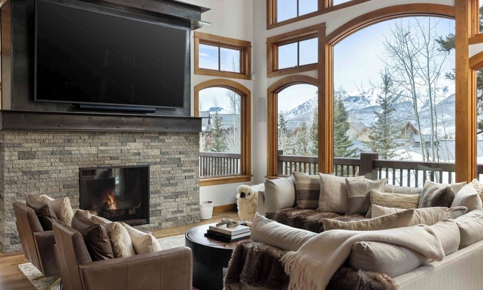 Mountain Village Cabin | Modern Cabin by InvitedHome | Vast Patio, Fireplaces, Hot Tub, Steps to Ski