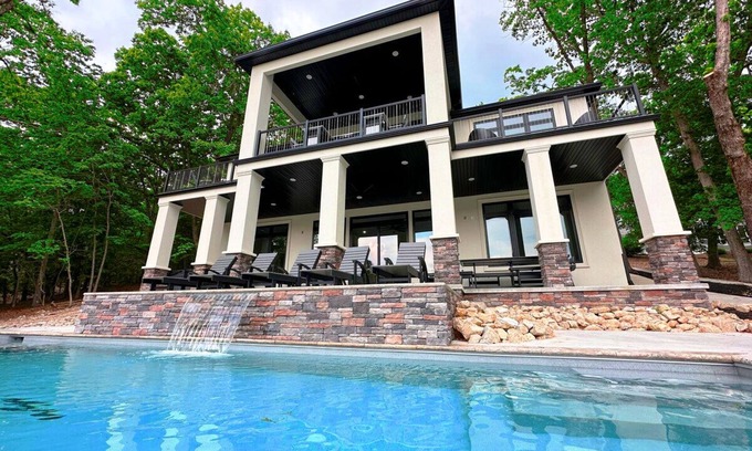 Osage Beach House | Modern Luxury! Sleeps 24! Pool, Spa, Golf, Arcade, Dock! Deep Cove, Calm Waters!