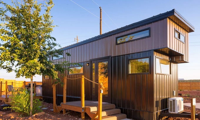 Apple Valley Cabin | modern tiny home with a hot tub and bbq