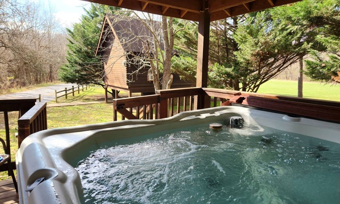 Rileyville Cabin | Mountain Views, River Frontage & HotTub + Country!