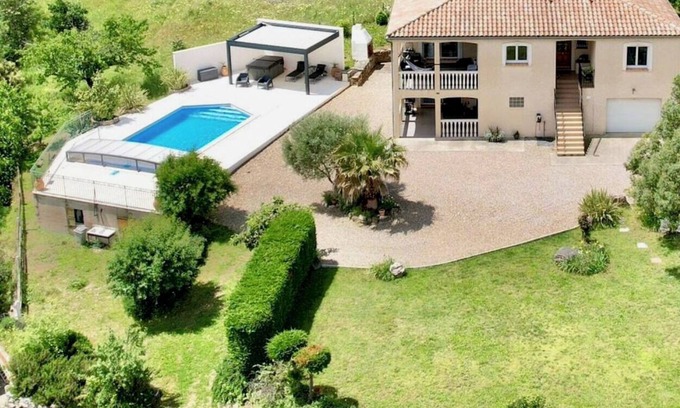 Olargues Apartment | Mountain views with Heated pool and optional Jacuzzi. South of France