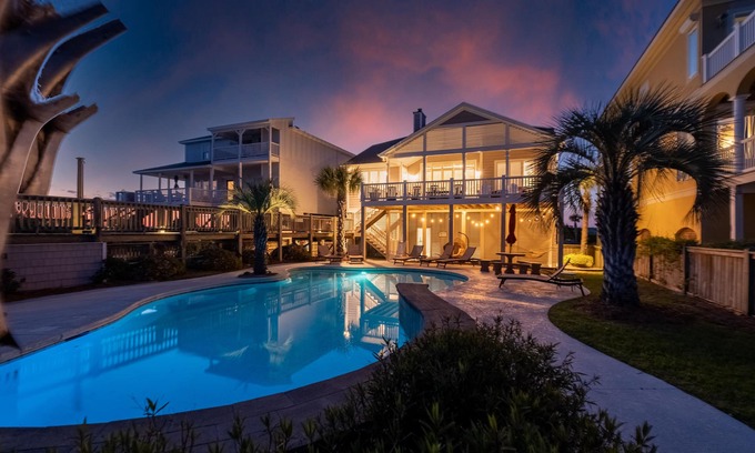 Sunset Beach House | Ocean Isle Beach-Oceanfront & sound side home on gated West End -sleeps 20