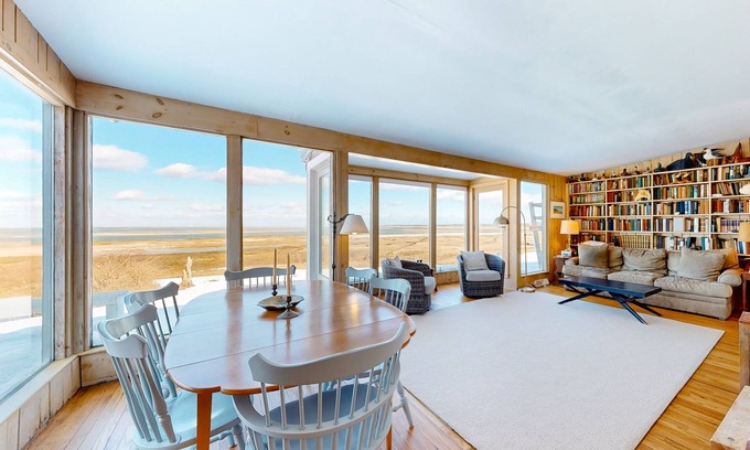 Barnstable House | Ocean-view home with private beach, streaming, grill, outdoor shower, deck, & AC