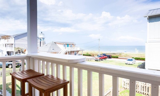 Kure Beach Condo | Ocean Views, Private Deck, Walk to Ocean & Pier
