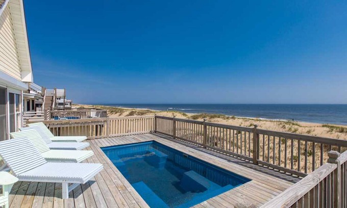 Sandbridge House | Oceanfront home with private pool, crow's nest deck, game room & fireplace