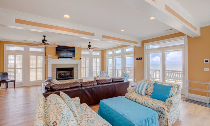 North Topsail Beach House | Oceanfront home with volleyball, game room, pool, beach access & washer/dryer