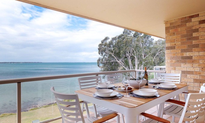 Soldiers Point Apartment | Pelican Sands, 3/83 Soldiers Point Rd - stunning waterfront unit, magical views & air conditioning