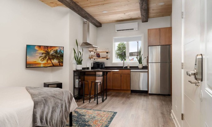 Irving Park Apartment | Pine Beam Elephant Studio next to Blue Line