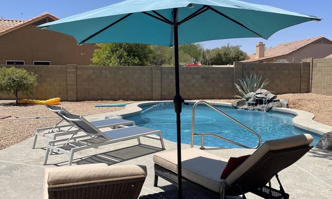 Tatum Ranch House | Pool with waterfall, Hot Tub, Fire-pit, Concrete floors!