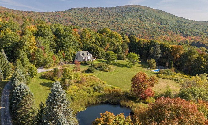 Roxbury House | Private Contemporary Cottage with heated pool, hot tub and wide mountain views.