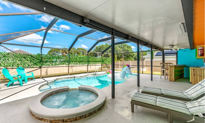 Palm Bay House | Private Florida Home with Pool and Hot Tub Enclosure, King Bed in Master Suite