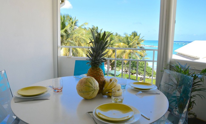 Le Gosier Apartment | Rare! French Caribbean Duplex, direct access to the beach and sea view (1 to 5 people)