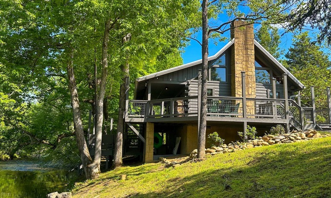Sevierville Cabin | Rare & Private Riverfront Cabin with Natural Swimming Hole