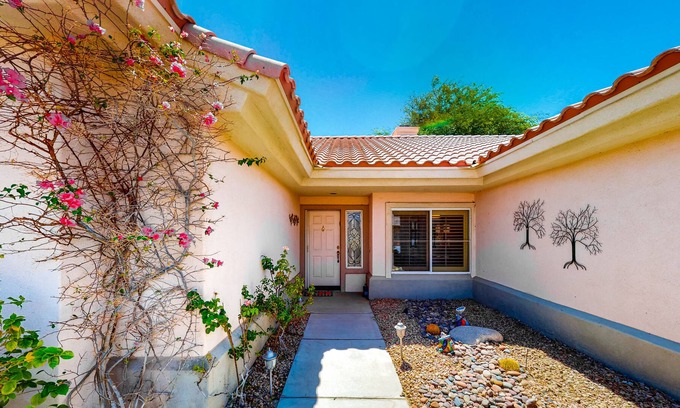 Desert Palms House | Resort home for adults with shared tennis, gyms, pool & 36 holes of golf