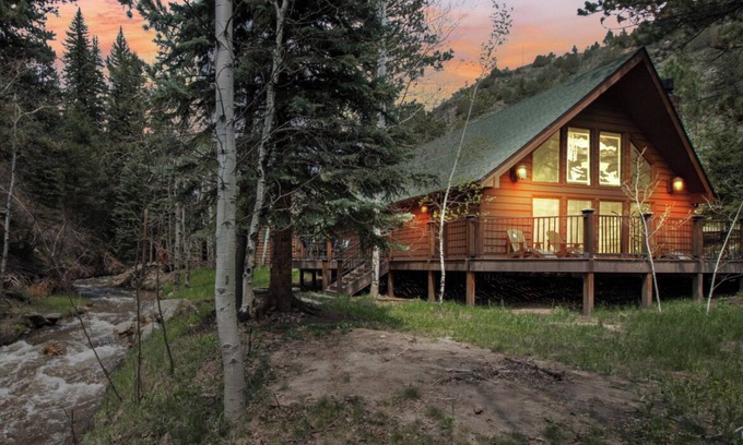 Drake Cabin | Riverfront Updated Cabin Close to Estes Park New Hot Tub 3 Private Acres Pet OK