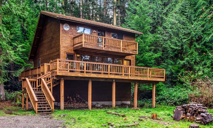 Marrowstone Cabin | Rustic cabin with wraparound deck and wood stove in a tranquil location