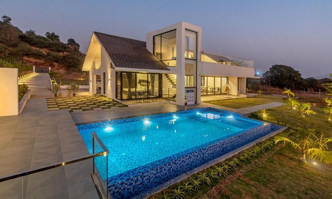 Khalapur Villa | SaffronStays Stargazer, Karjat - luxury pool villa with lake view