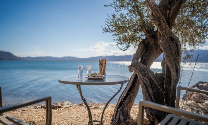 Mytilene Villa | Seafront Away-from-it-all Stone House in Sunset Olive Grove