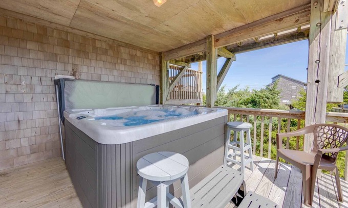 Ocean Isle Estates House | Semi-Oceanfront Home in Avon with Hot Tub, Smart TVs, and Basketball Hoop