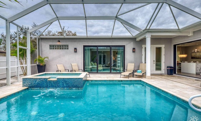 Vamo House | Siesta Key Modern Retreat with Heated Pool & Spa