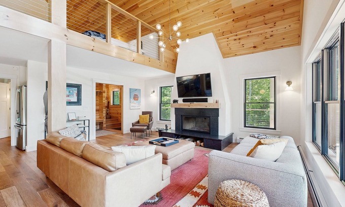 Sunday River Area House | Spacious modern chalet with hot tub, game room, and stunning Sunday River views