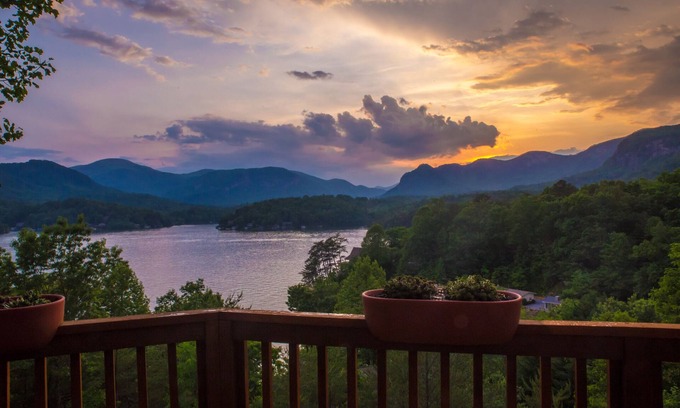 Lake Lure House | Spectacular views from modern lake front home with boathouse & pontoon available
