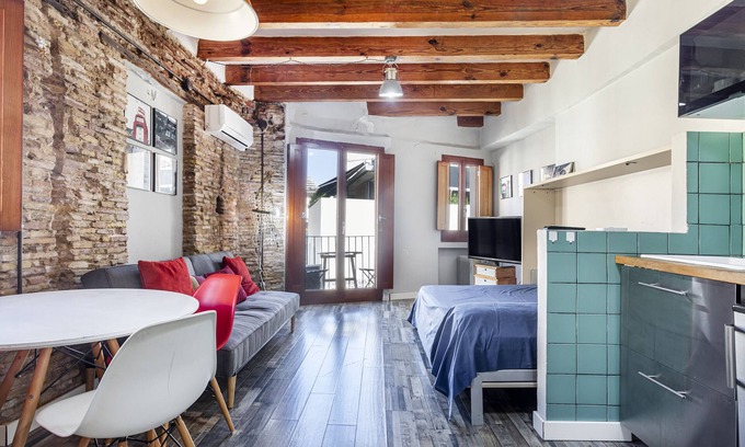 Barrio del Carmen Apartment | Studio Apartment 'Estudio 4 Centro Histrico Valencia' with Garden and Air Conditioning