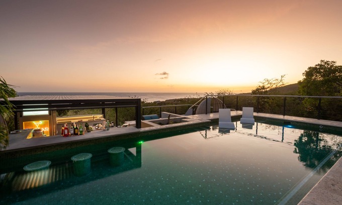 St. Marie Villa | Stunning 180° Ocean View, Spacious 10m/32ft Pool, Outdoor Kitchen + Swim Up Bar!