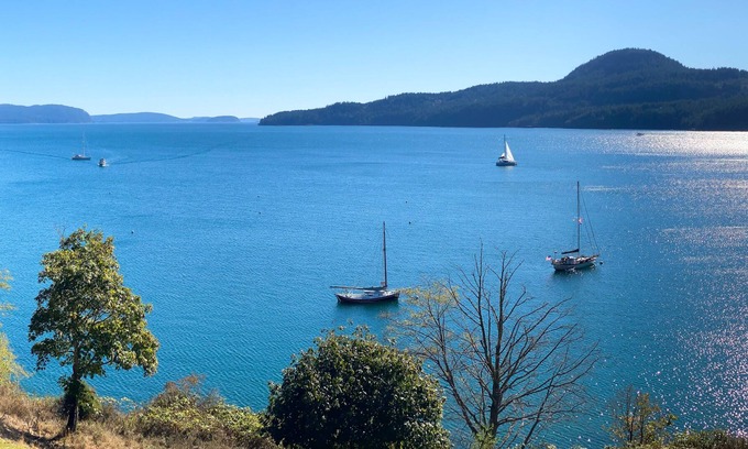 Rosario Condo | Stunning water view w/ three private balconies & gas fireplace in Rosario Resort