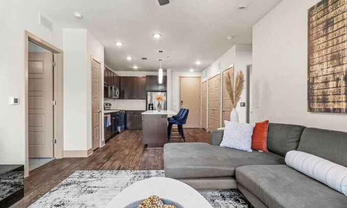 Frisco Square Apartment | Stylish Frisco 2BR 2BA - WiFi, Gym, Pool - Vacation and Corporate Ready