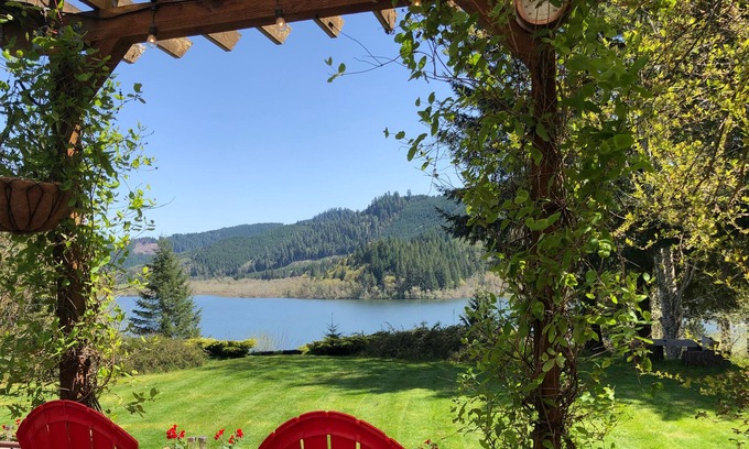 Blachly House | Triangle Lake View Home Nestled Amongst Trees on a hilltop Overlooking the Lake