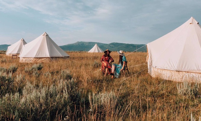 Island Park House | Twin Tent w/Shared Bathroom - Step into our open field between the mountains.