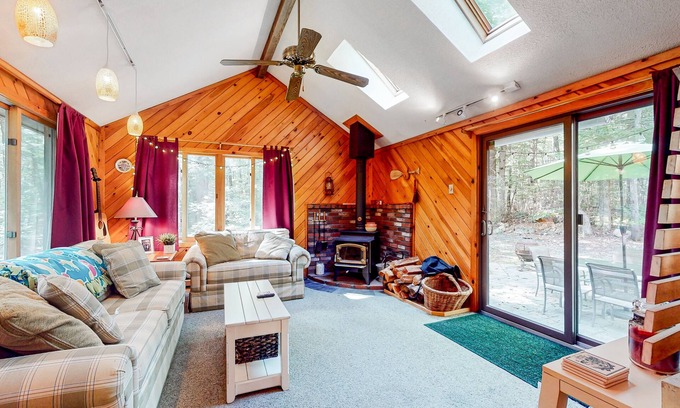 Bridgton Cottage | Two-story dog-friendly cabin with a wood stove, pool, tennis, beach, W/D