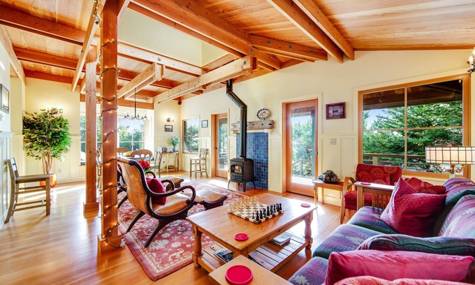 Gualala House | Unique coastal retreat boasting ocean views, spacious deck, lofted layout & WiFi