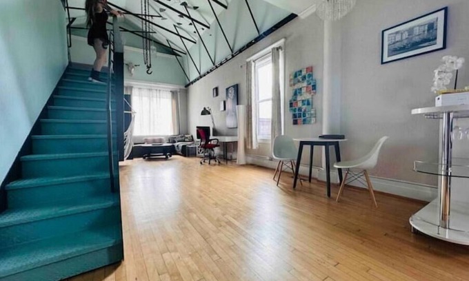 North Buffalo Apartment | Vaulted Loft in Historic Bank on Hertel King Bed + walk to shops