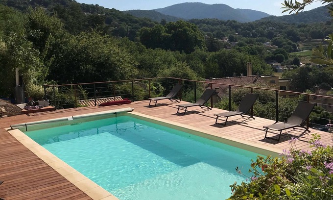 Collobrieres Villa | Villa ALL COMFORT IMPRENSABLE VIEW on the village and its hills, PRIVATE SWIMMING POOL
