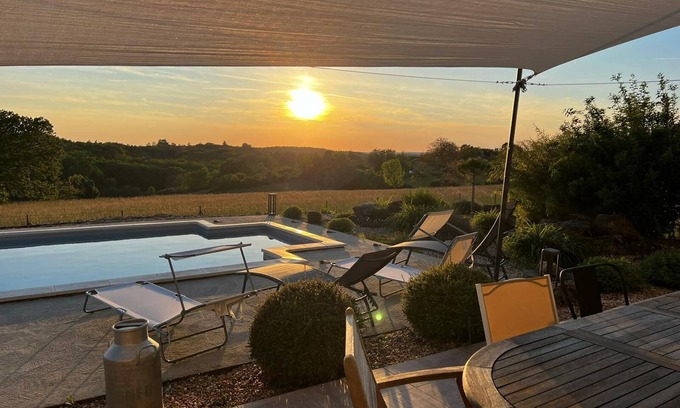 Pontours House | Villa Couché de Soleil Avec Piscine Privée