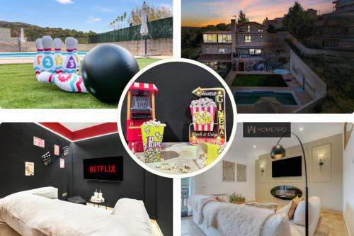 Miraflores de la Sierra Villa | Villa de lujo de piedra, Cine para niños, Vistas, Piscina