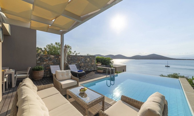 Mavrikiano Villa | Villa Elena, only 50m from the sea, amazing sea views of Elounda Bay