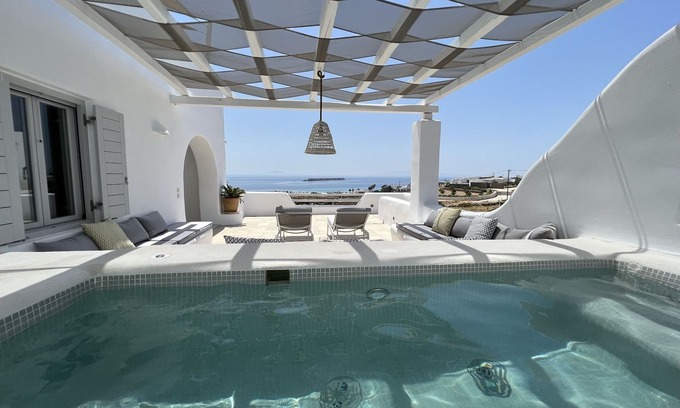 Paros Villa | Villa LIMANI. New Golden Beach, panorama sea view, Superior-Jacuzzi!