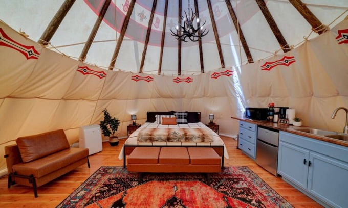 Mount Pleasant RV Rental | Warrior's Lodge · Glamping Teepee Mtn Escape King Bed & Private Bath
