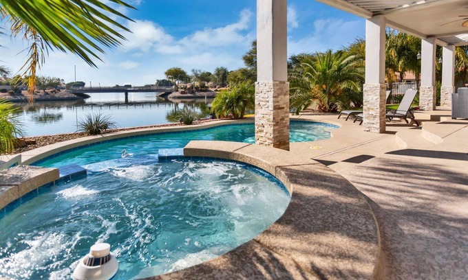 Arrowhead Lakes House | WOW! Waterfront home w/ Kayaks, Private Heated Pool, Spa–NO Extra Fee! Pool/Ping Pong! Free Golf