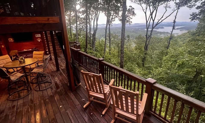 Blue Ridge Cabin | Year-Round Panoramic View: Lake BR & Layered Mtns from cabin, hot tub, decks