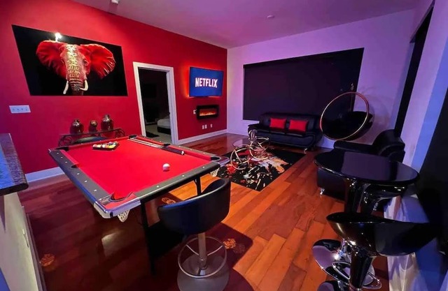 The Red Room - Cloud Ceilings - Patio & Bathroom TV