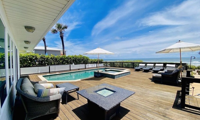 New Smyrna Beach House | Fabulous Oceanfront Beach Home with Pool & SPA, Firepit, Direct Beach Access