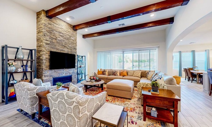 Chandler House | Mtn-view home with private pool, pool spa, grill, office, streaming, W/D, & AC